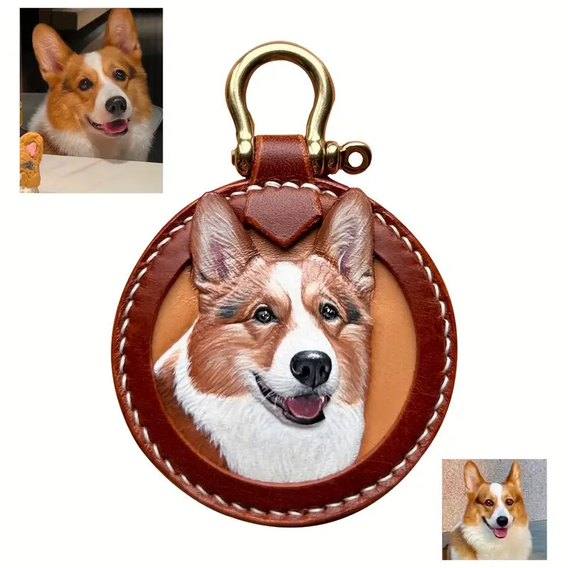 Custom Leather Pet Portrait Keychain