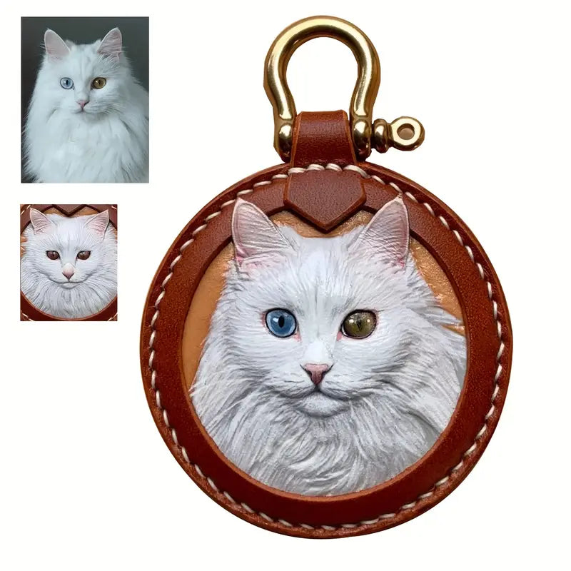 Custom Leather Pet Portrait Keychain