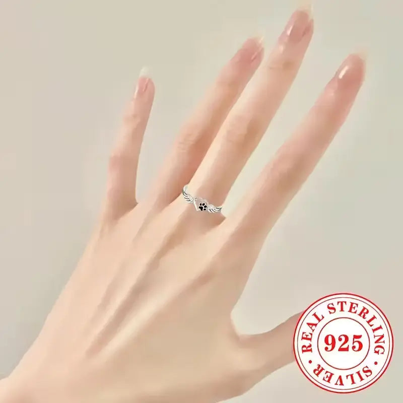 Animal Paw Print Heart Wing Ring