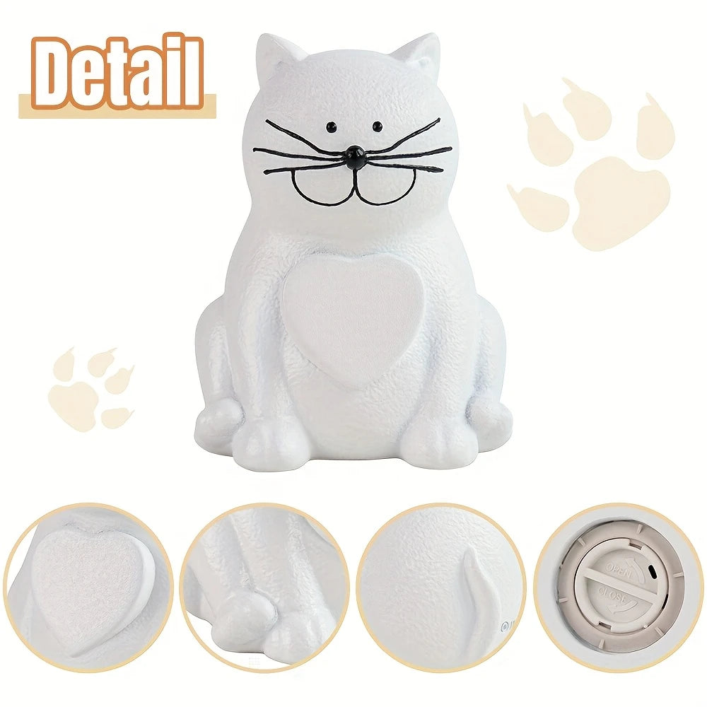 Custom White Cat Memorial Urn