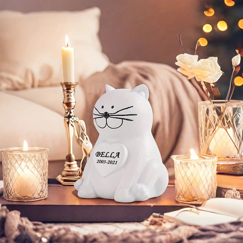 Custom White Cat Memorial Urn