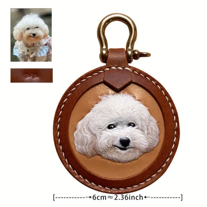 Custom Leather Pet Portrait Keychain