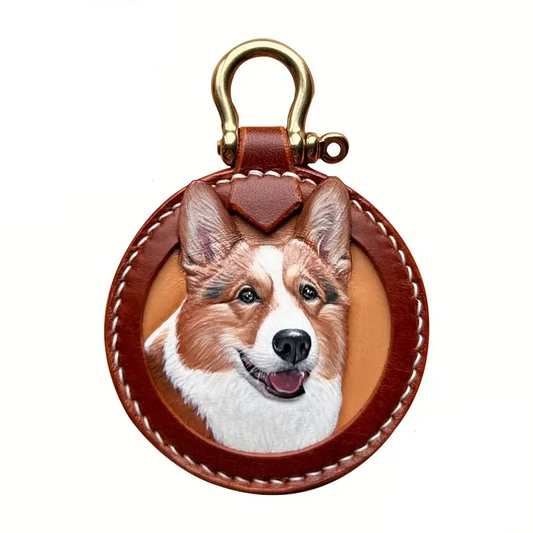 Custom Leather Pet Portrait Keychain