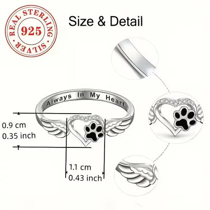 Animal Paw Print Heart Wing Ring