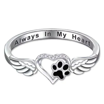 Animal Paw Print Heart Wing Ring