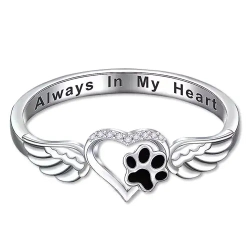 Animal Paw Print Heart Wing Ring