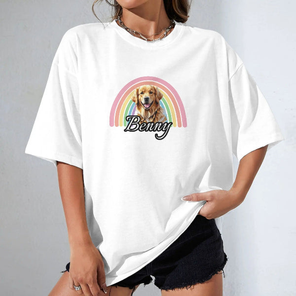 Custom Pet Portrait T-Shirt Rainbow - PET GALAXIES