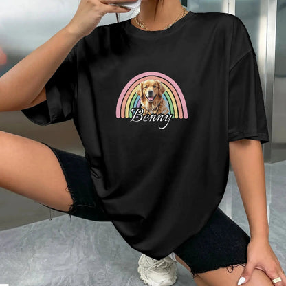 Custom Pet Portrait T-Shirt Rainbow - PET GALAXIES