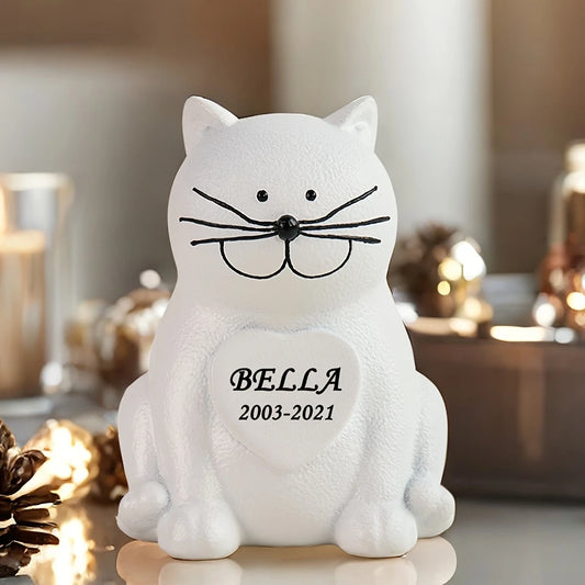 Custom White Cat Memorial Urn
