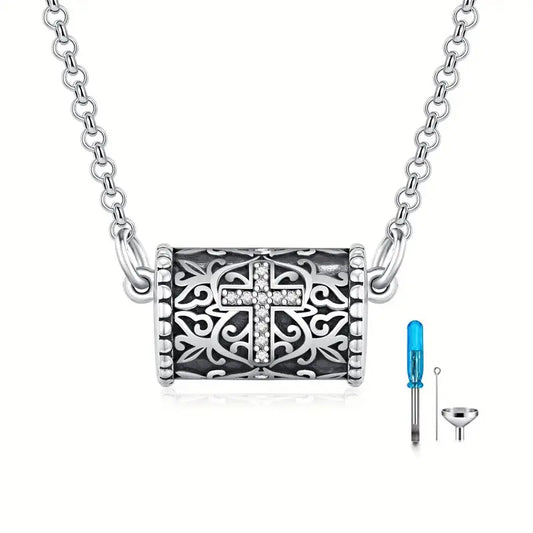 Sterling Silver Cross Urn Necklace